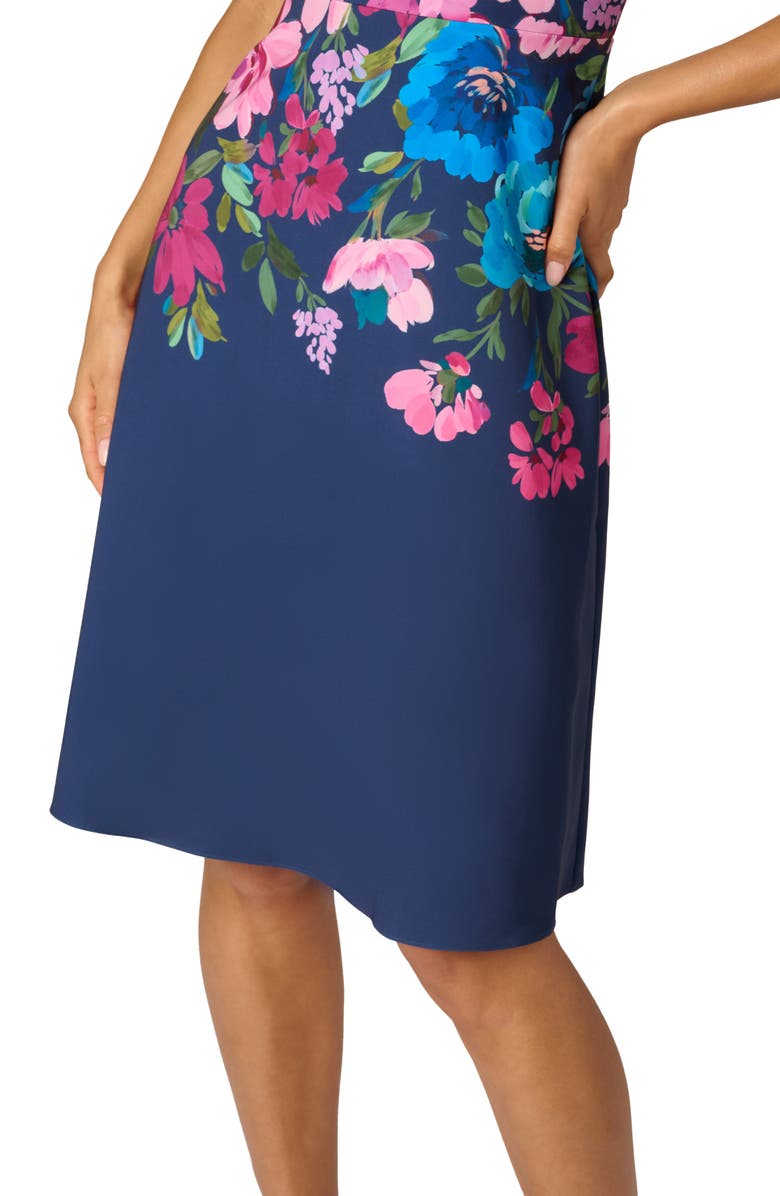 Adrianna Papell Floral V-Neck Twill Dress, Alternate, color, Navy Multi
