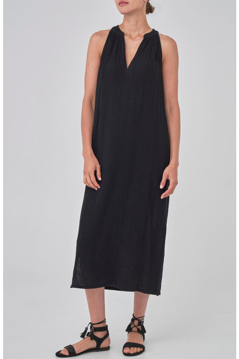 Sleeveless Gauze Midi Dress with Pockets, Main, color, Black