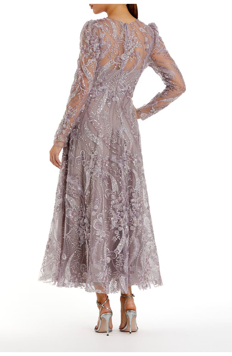 Mac Duggal Women's Floral Embroidered  High Neck Long Sleeve Dress, Alternate, color, Mauve