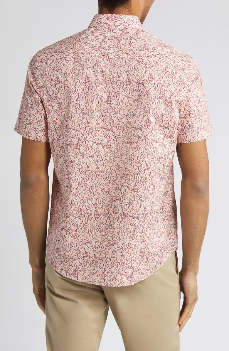 Bugatchi Orson Trim Fit Leaf Print Short Sleeve Stretch Button-Up Shirt, Alternate, color,
