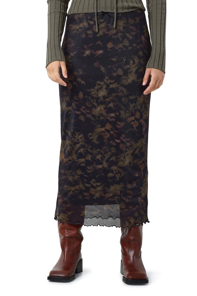 Lucia Printed Mesh Maxi Skirt, Main, color, BLACK AOP FROST BLOM