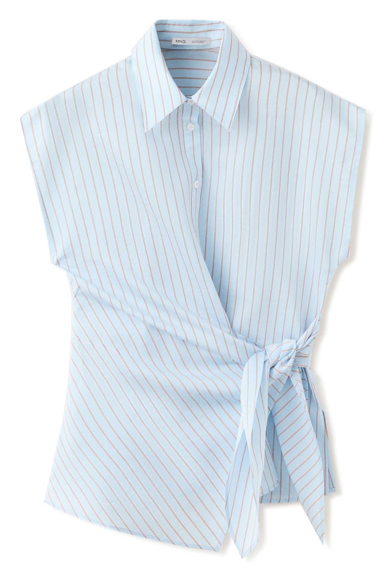 Knotted Stripe Cap Sleeve Button-Up Shirt, Alternate, color, SKY BLUE