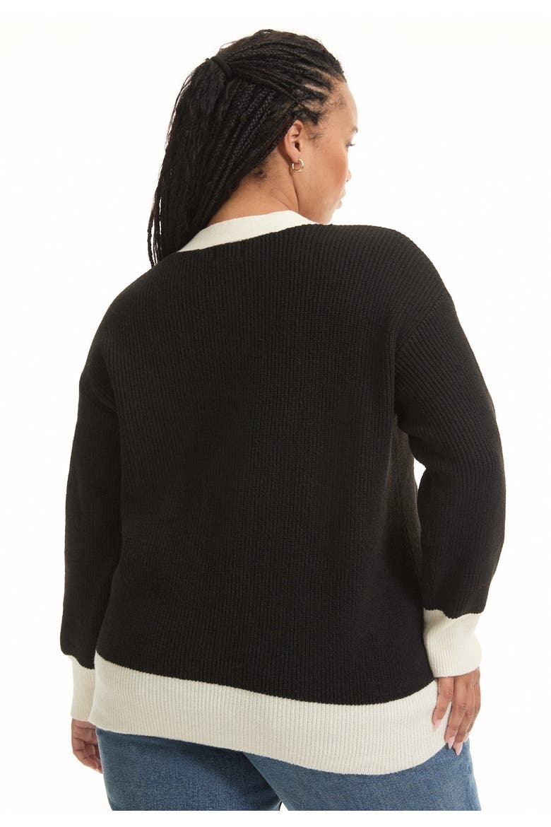 Contrast V-Neck Cardigan, Alternate, color, BLACK AND CREAM