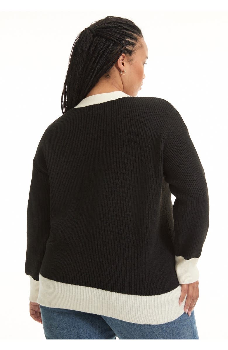 June + Vie Contrast V-Neck Cardigan, Alternate, color, Cream And Black