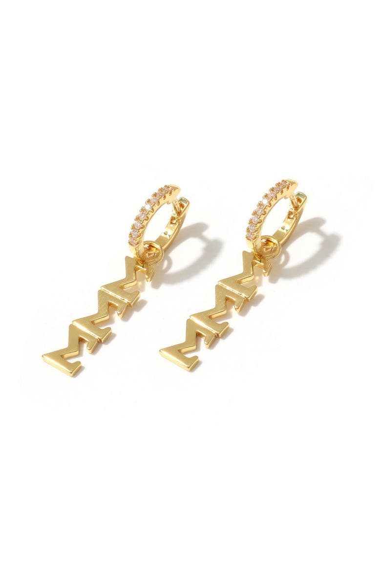 Sigma Sigma Sigma Greek Letter Huggie + Charm Earrings, Main, color, Yellow Gold