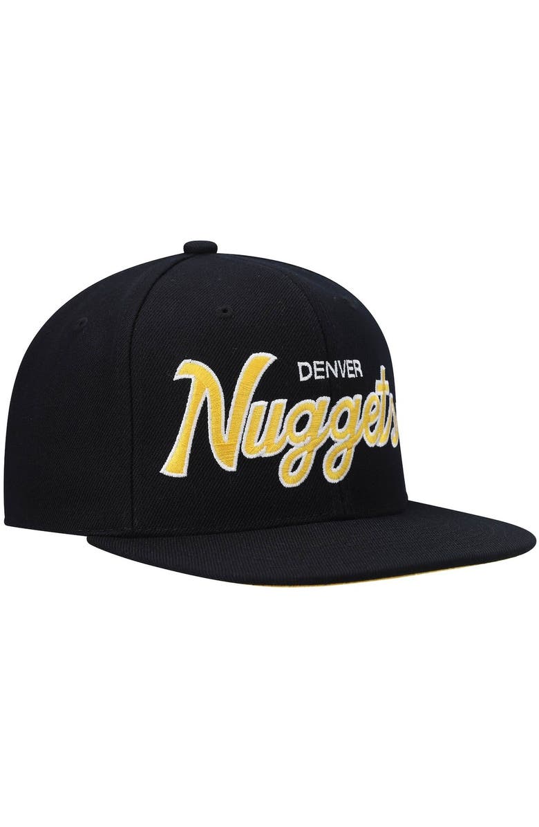 Mitchell & Ness Men's Mitchell & Ness Black Denver Nuggets Hardwood Classics Script 2.0 Snapback Hat, Alternate, color, Black
