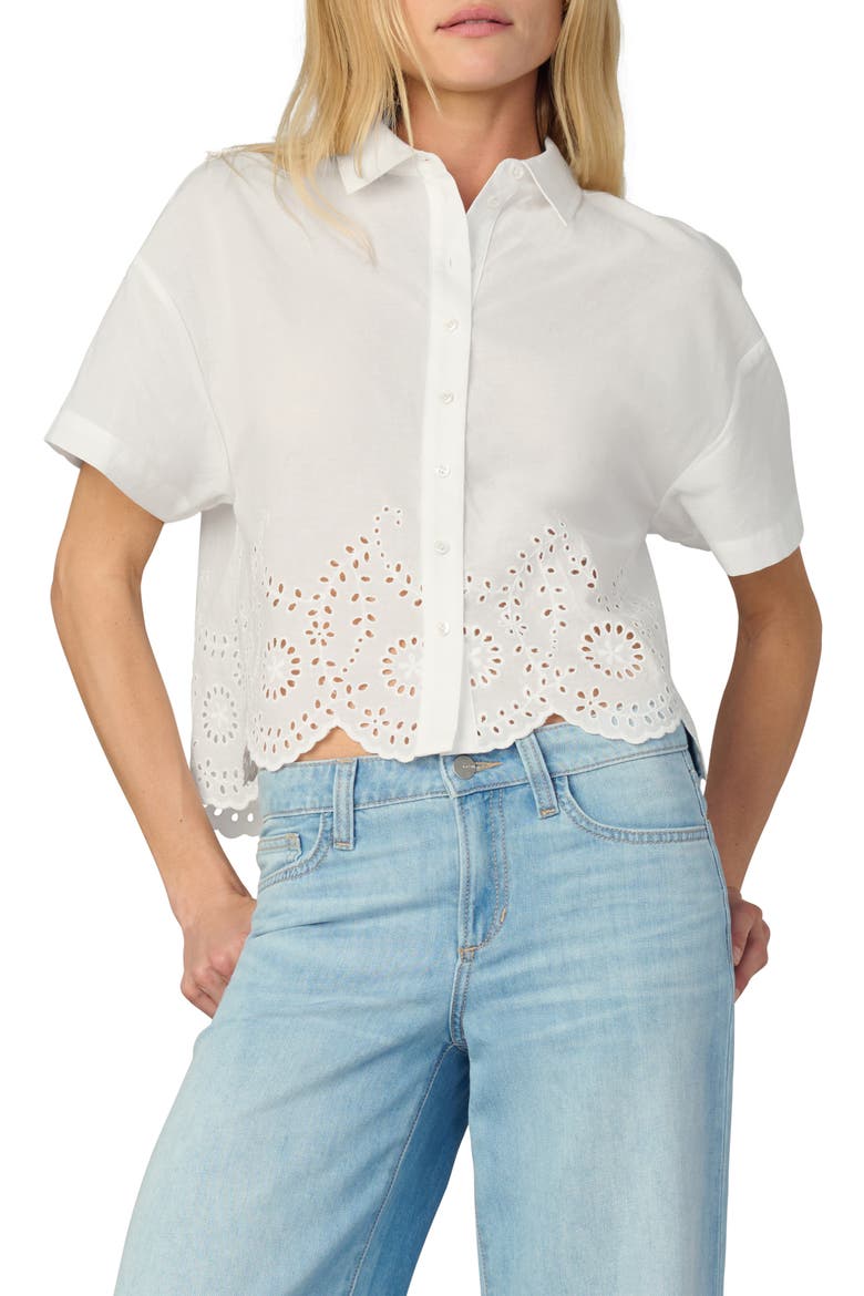 The Eyelet Short Sleeve Crop Shirt, Main, color, WHITE