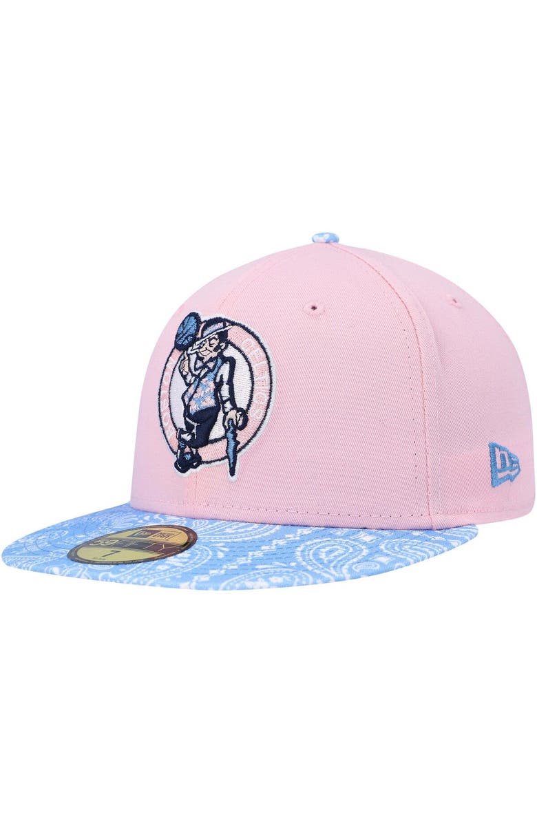 New Era Men's New Era Pink/Light Blue Boston Celtics Paisley Visor 59FIFTY Fitted Hat, Alternate, color,