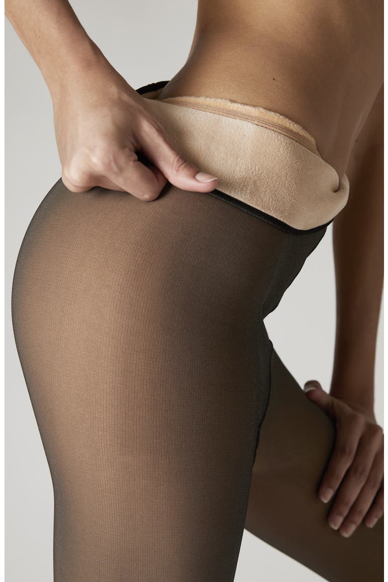 Skin Illusion Fleeced Tights, Alternate, color, BEIGE/BLACK