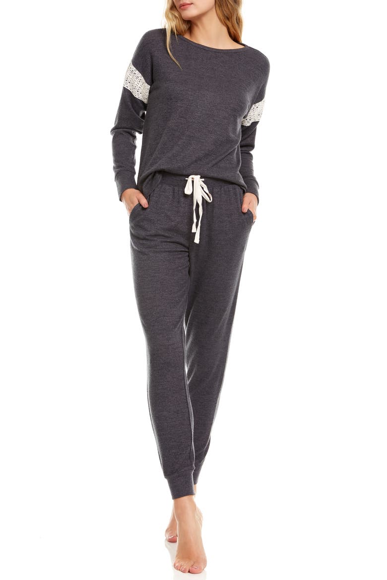 Alexandra Brushed Knit Pajamas, Main, color, DARK HEATHER GREY