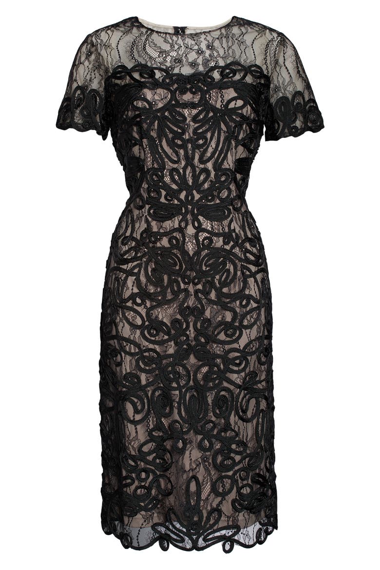 Soutache Lace Cocktail Dress, Alternate, color, BLACK NUDE