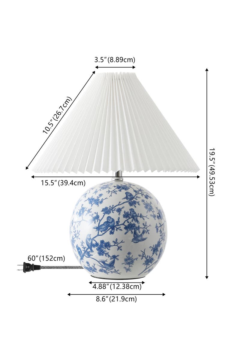 JONATHAN Y Shishen Cottage Classic Chinoiserie Ceramic Orb LED Table Lamp with Pleated Shade, Alternate, color, White/Blue