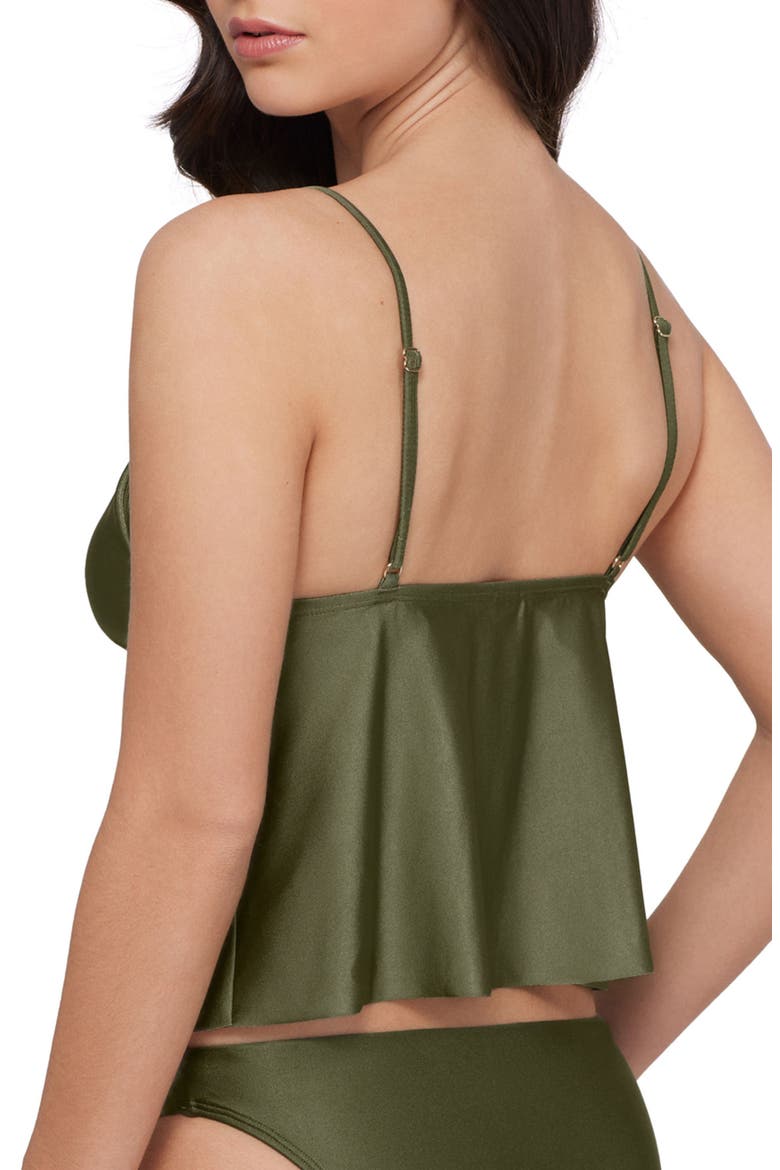 Tie Front Crop Tankini Top, Alternate, color, OLIVE