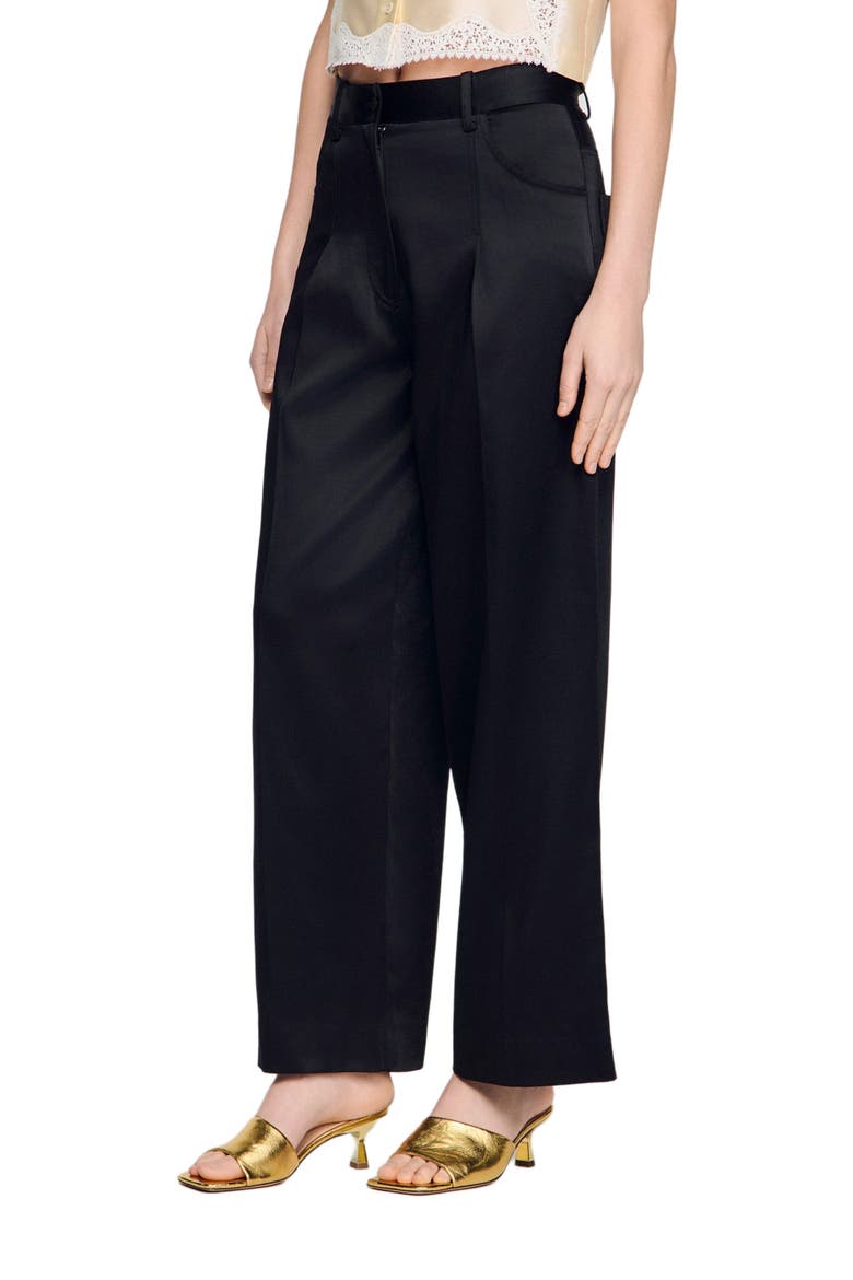 Satin-effect wide-leg trousers, Main, color, Black
