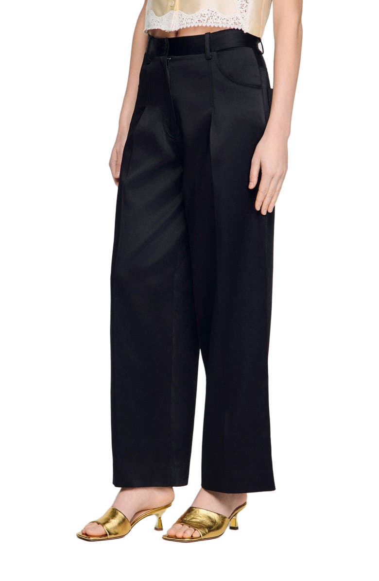 SANDRO Satin-effect wide-leg trousers, Main, color, Black