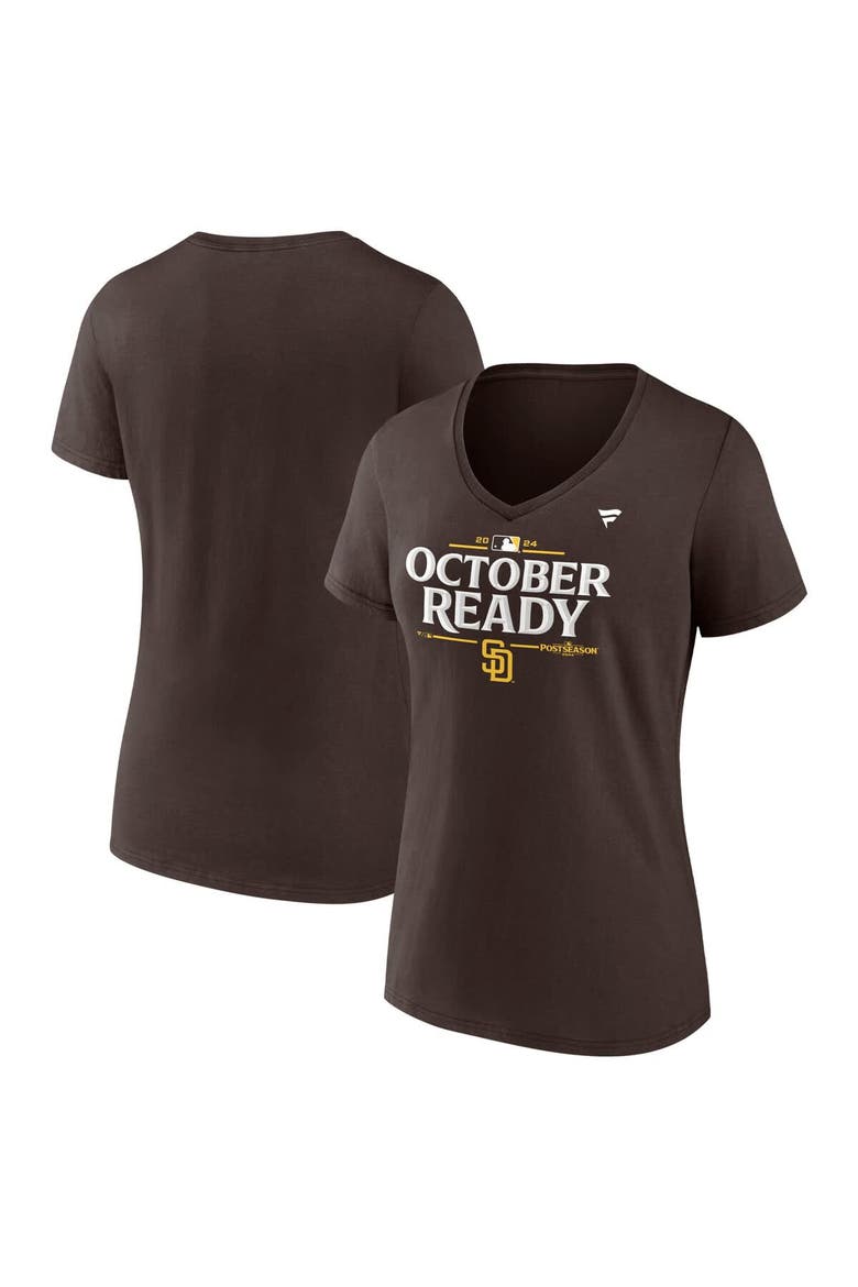 Women's Fanatics Brown San Diego Padres 2024 MLB Postseason Locker Room V-Neck T-Shirt, Alternate, color, Brown