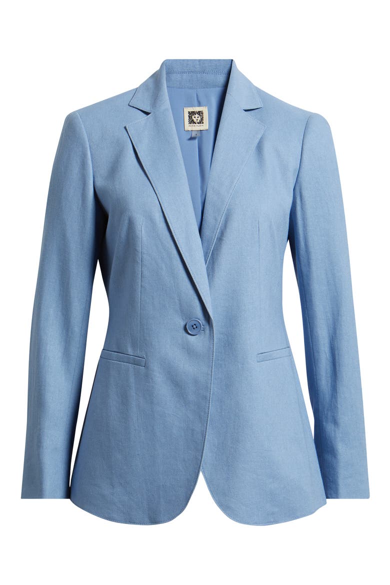 One-Button Linen Blend Blazer, Alternate, color, LAGOON