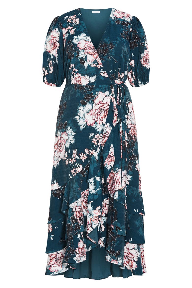 Bea Floral Midi Wrap Dress, Alternate, color, JADE BLOSSOM