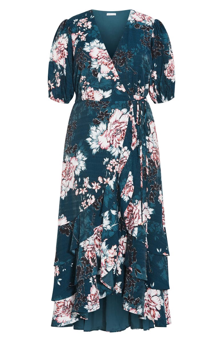 City Chic Bea Floral Midi Wrap Dress, Alternate, color, 
