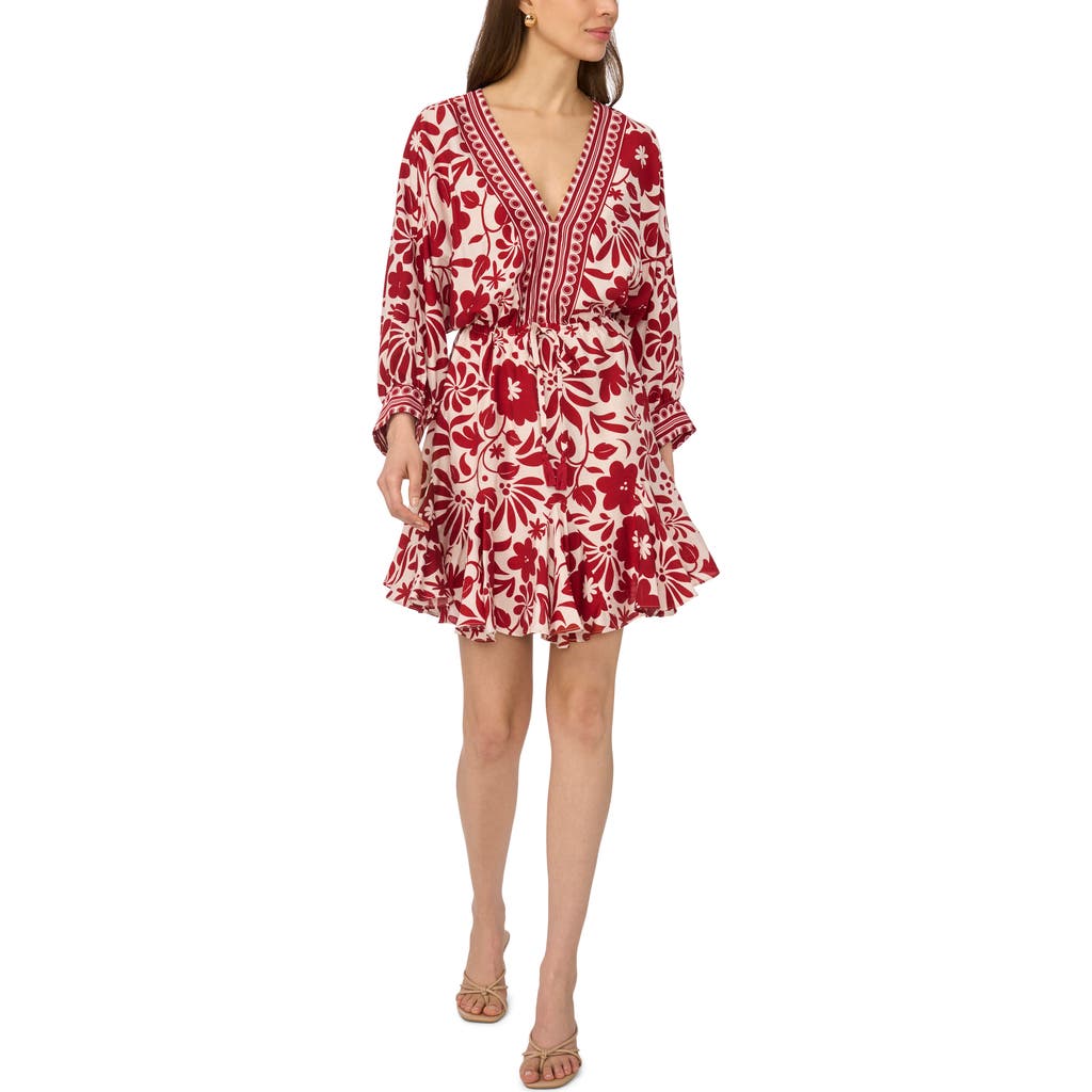 Msk Printed Long Sleeve Dress In Rio Red