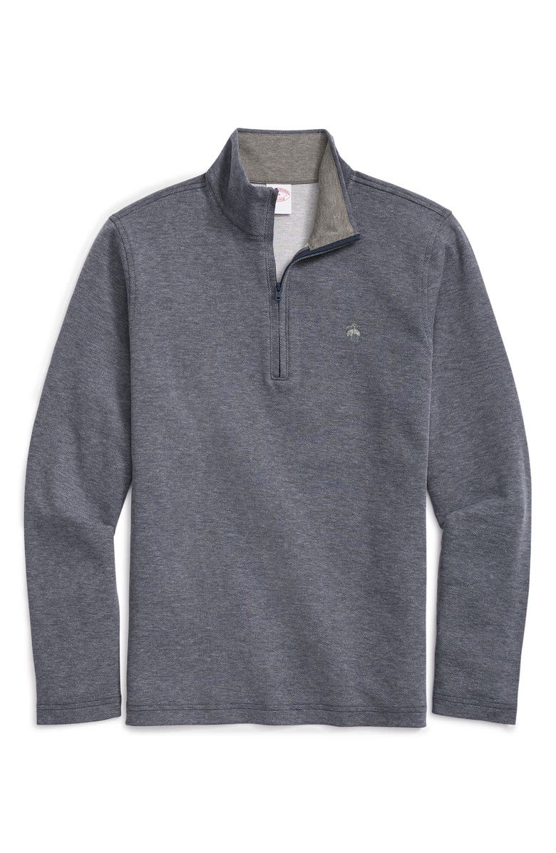 Brooks Brothers Heathered Piqué Half Zip Pullover, Main, color, Navy Blue