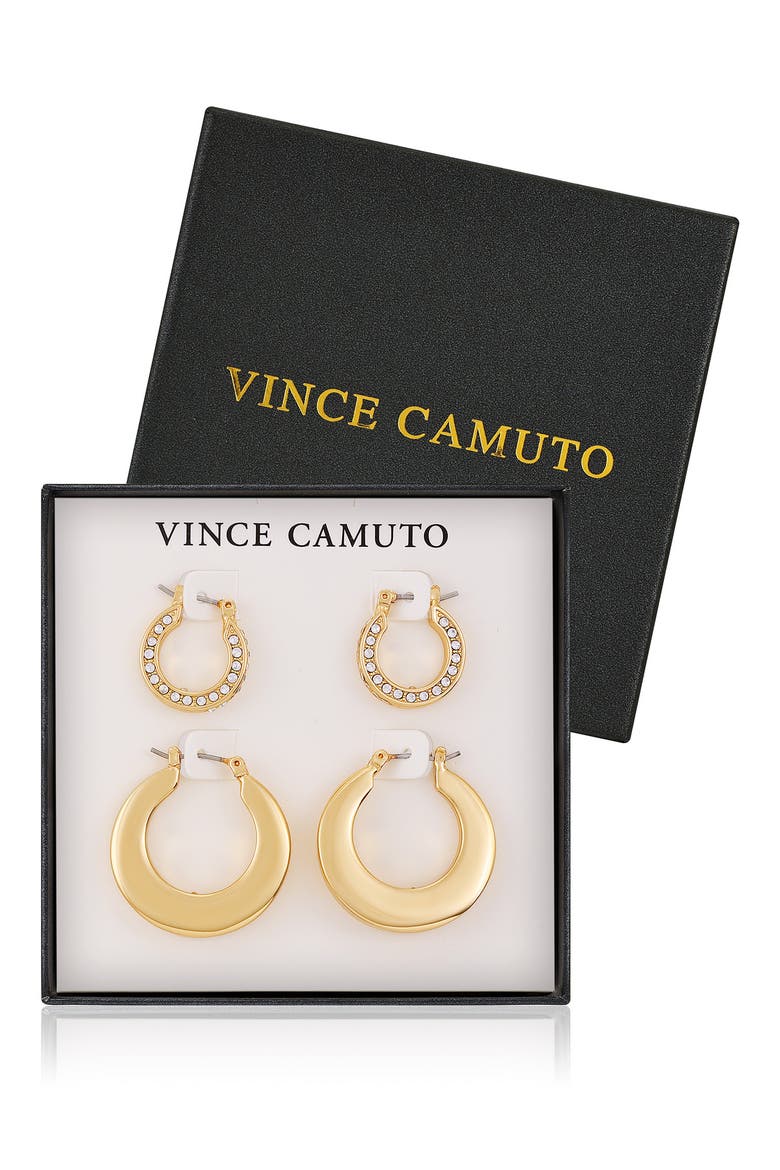 Set of 2 Hoop Earrings, Alternate, color, GOLD TONE