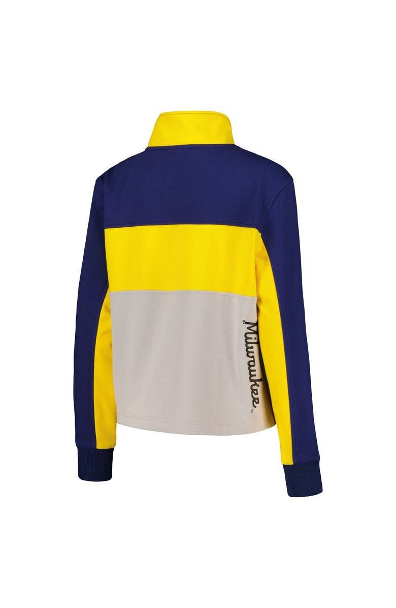 THE WILD COLLECTIVE Women's The Wild Collective Navy/Gold Milwaukee Brewers Women's Colorblock 1/4 Zip Jacket, Alternate, color, 