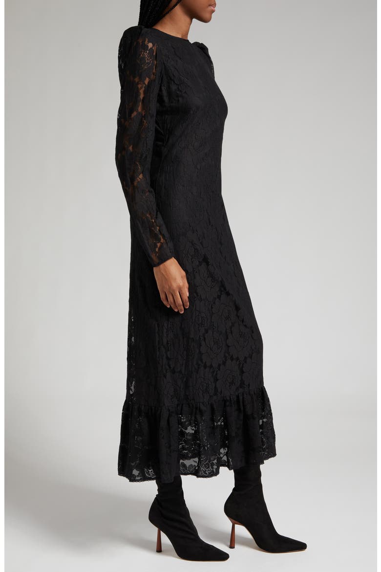 Long Sleeve Cotton Blend Lace Dress, Alternate, color, BLACK