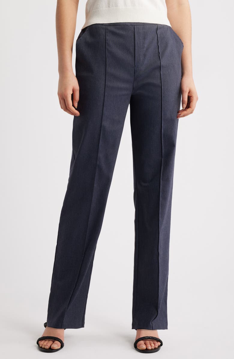 Hue Pintuck Wide Leg Pull-On Pants, Main, color, Indigo