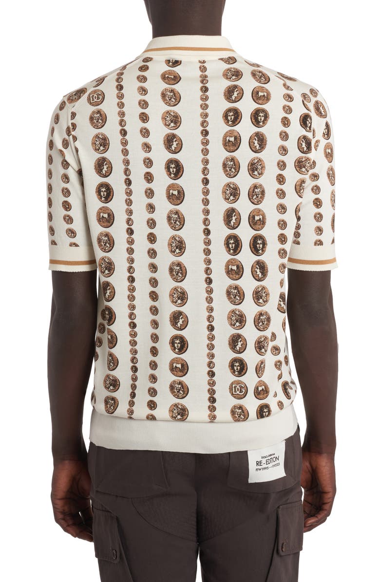 Dolce&Gabbana Allover Ancient Coin Print Silk Polo, Alternate, color, 