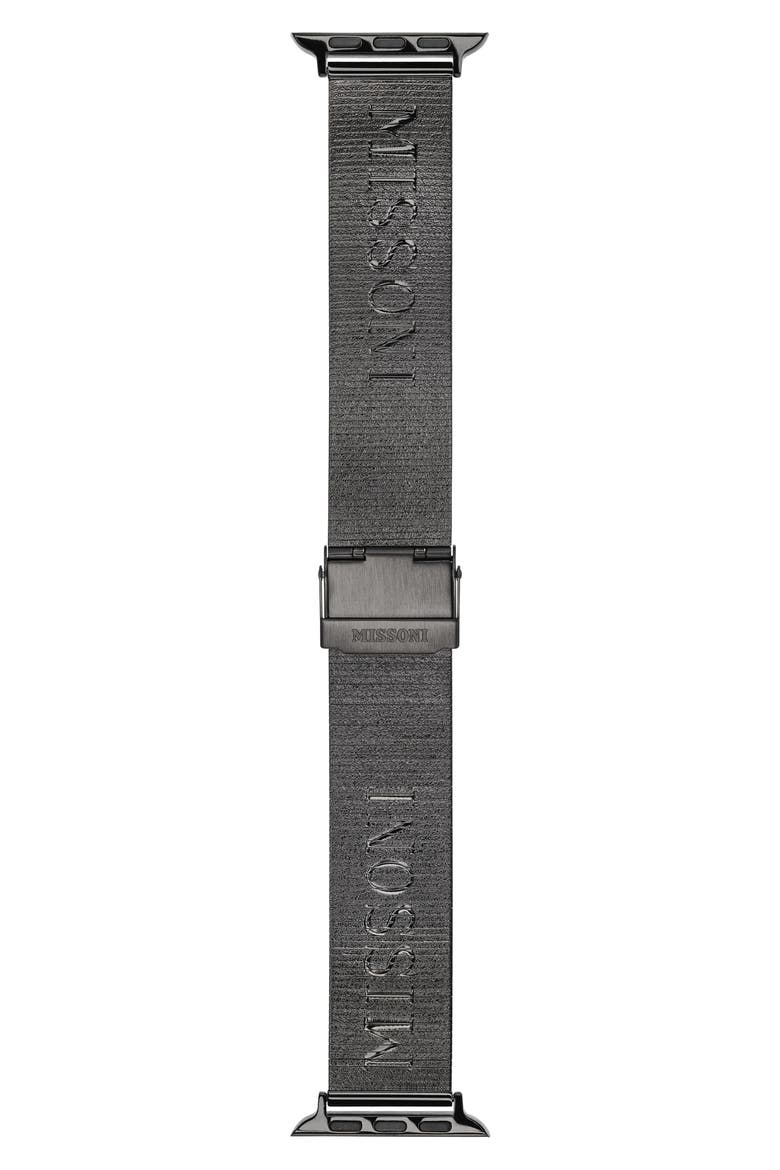 Lettering Stainless Steel 24mm Apple Watch® Watchband, Main, color, IP GREY