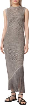 AllSaints Jessie Sleeveless Fringe Trim Dress