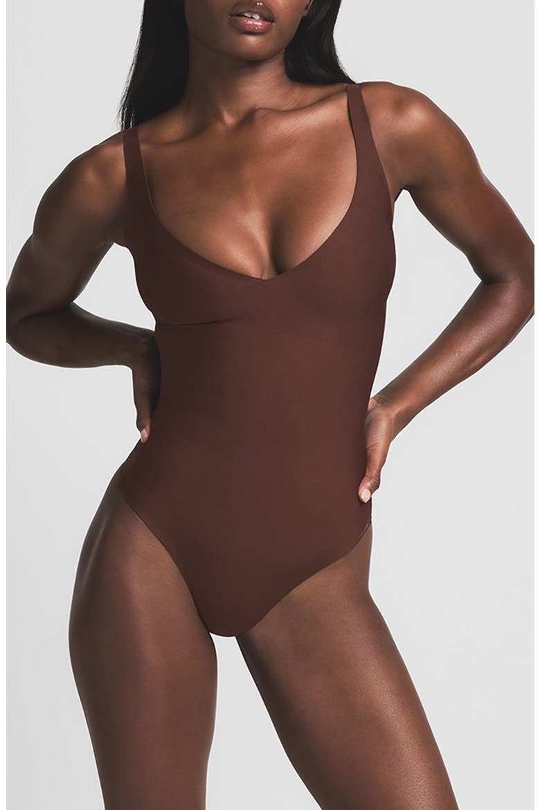 Body Core Sculpt Plunge Bodysuit, Main, color, COCOA