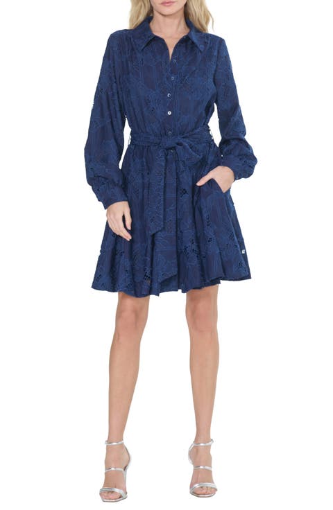 Serane Eyelet Embroidery Long Sleeve Minidress