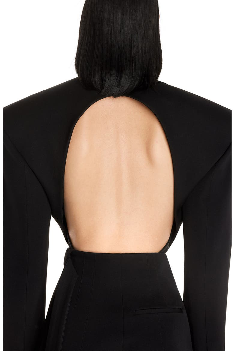 Cutout Wool Gabardine Blazer Bodysuit, Alternate, color, BLACK