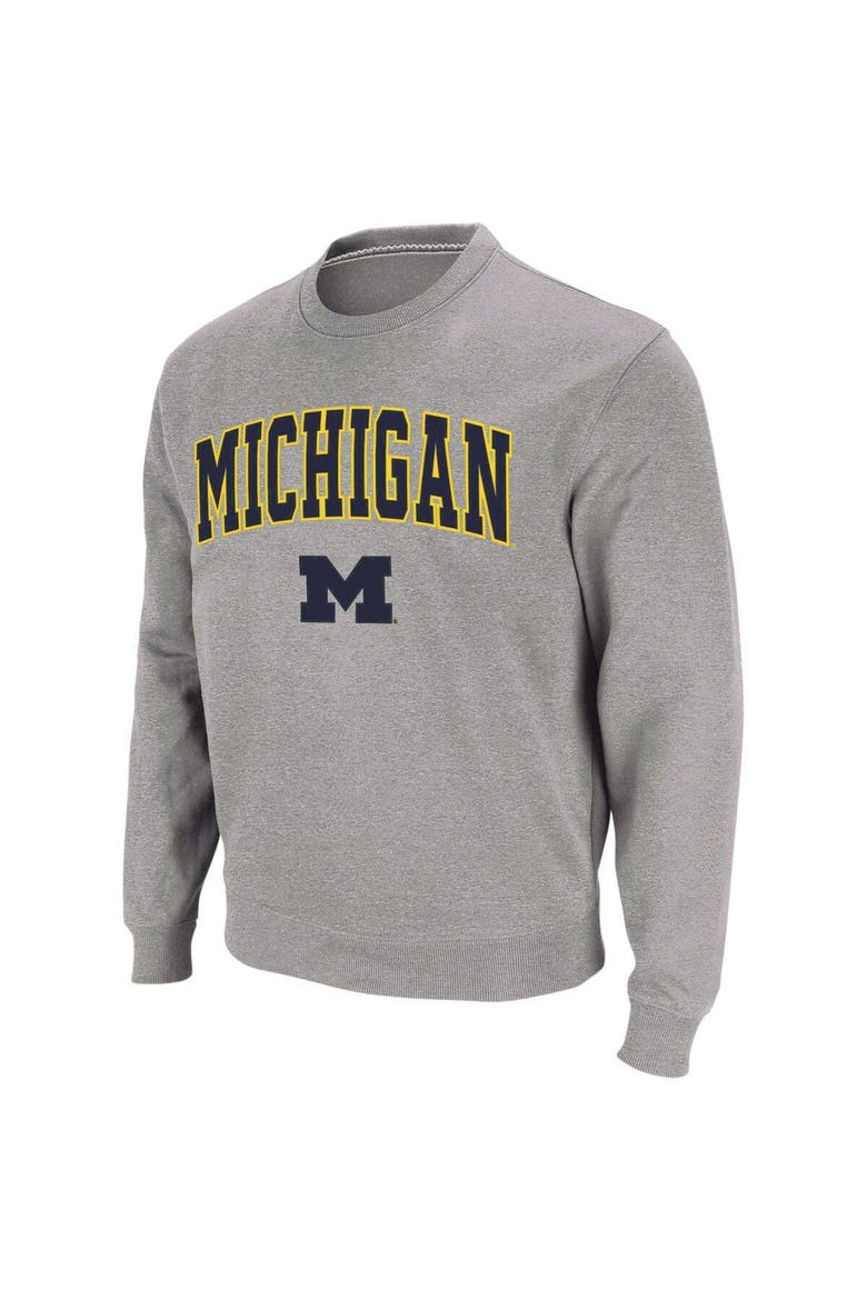 Men's Colosseum Heather Gray Michigan Wolverines Arch & Logo Crew Neck Sweatshirt, Main, color, Heather Gray