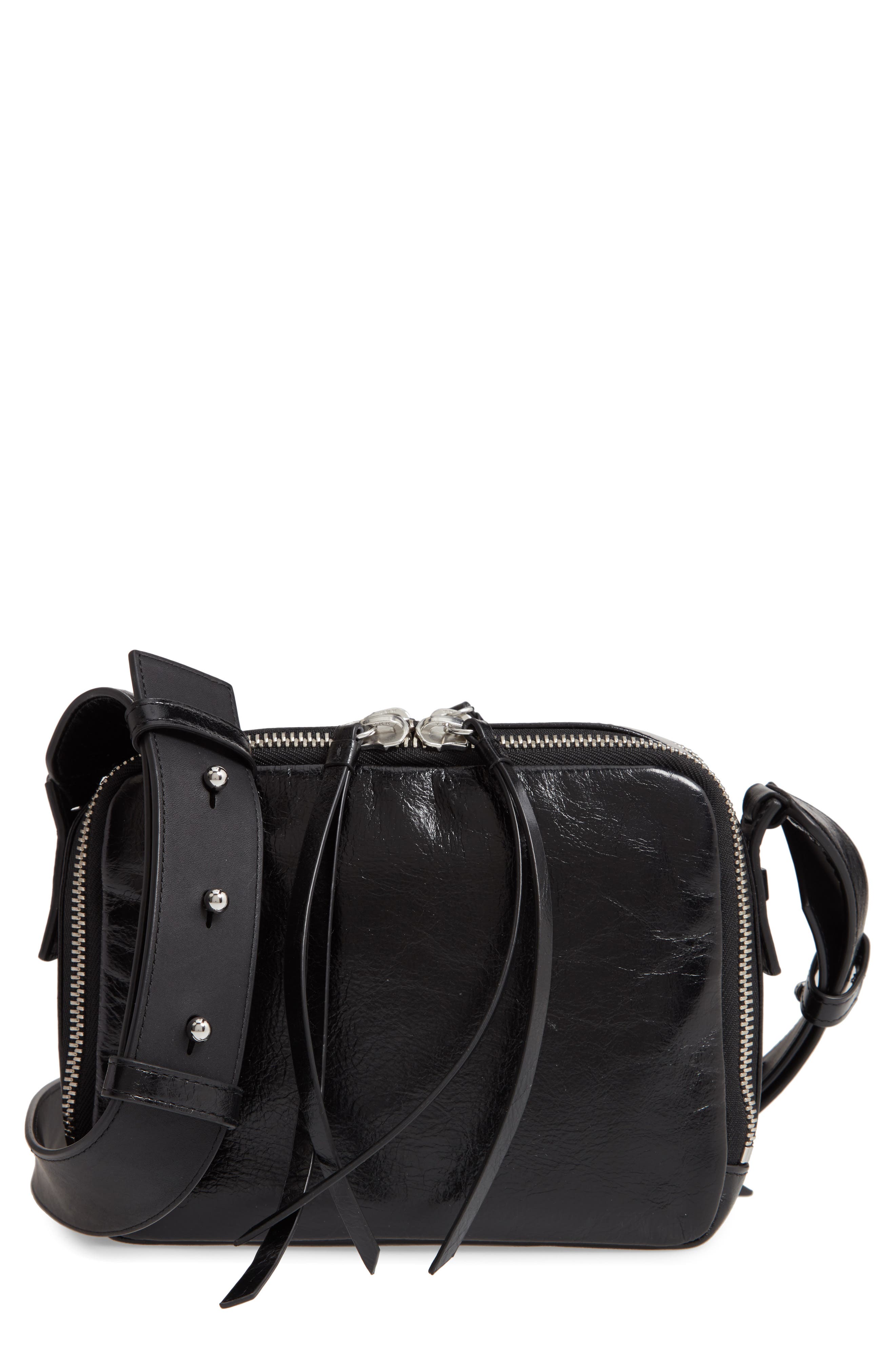 AllSaints Vincent Shiny Leather Crossbody Bag, Main, color, 