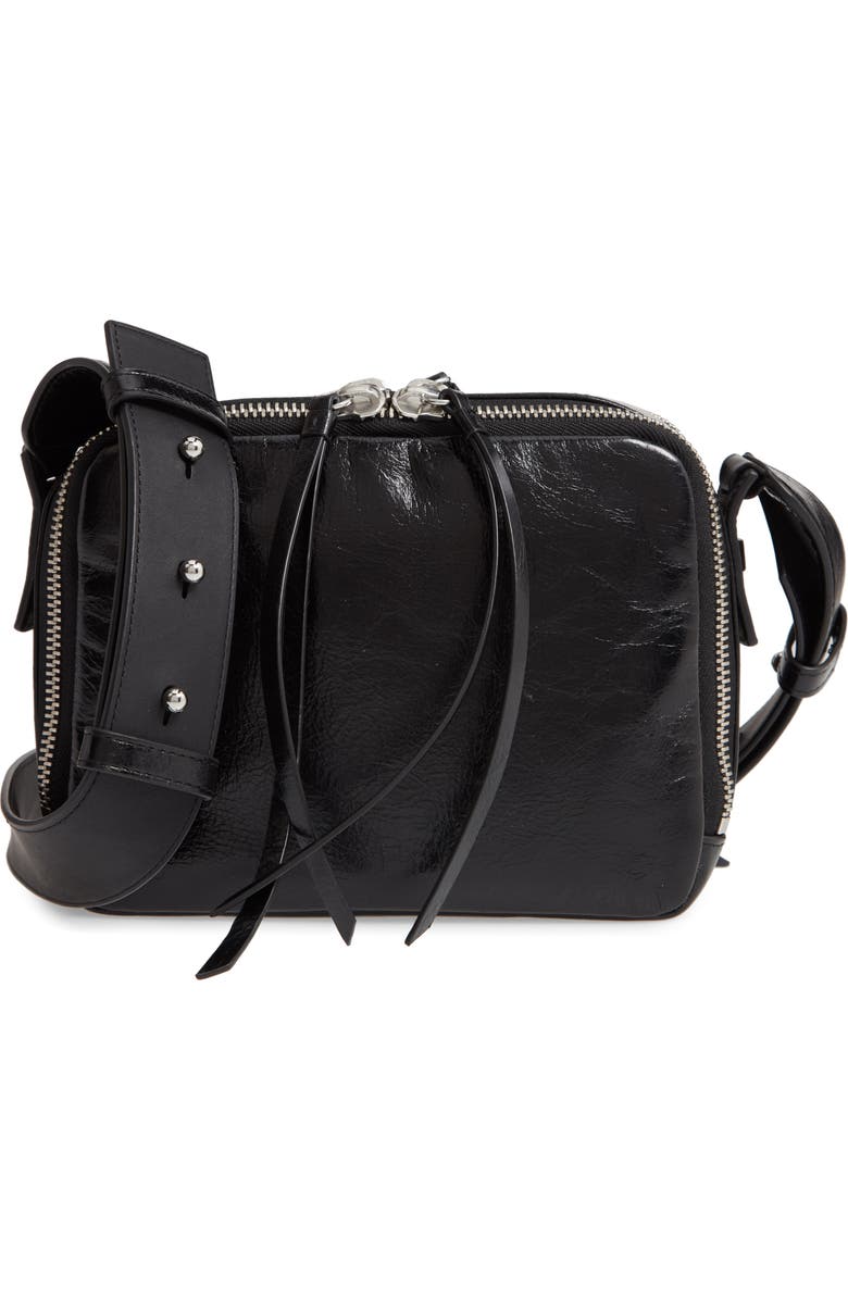 AllSaints Vincent Shiny Leather Crossbody Bag, Main, color,
