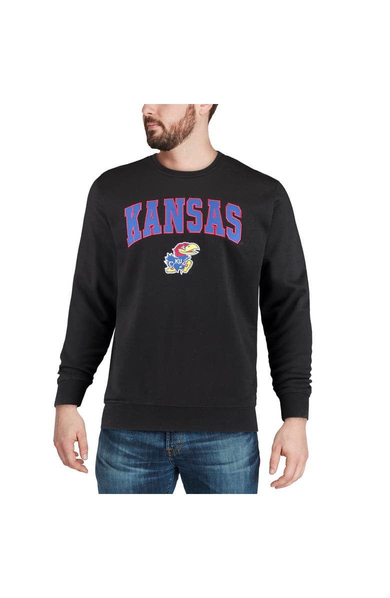 COLOSSEUM Men's Colosseum Black Kansas Jayhawks Arch & Logo Crew Neck Sweatshirt, Alternate, color, Black