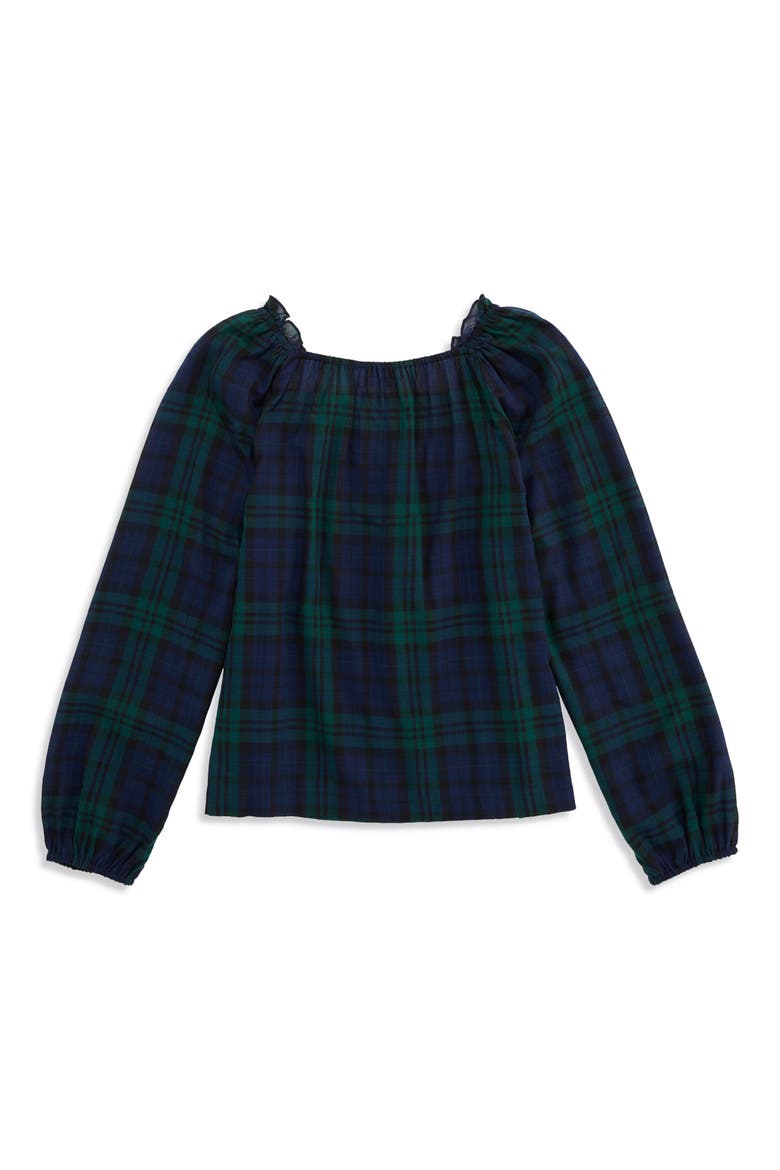 Kids' Serena Plaid Square Neck Top, Alternate, color, JET BLACK BLACKWATCH