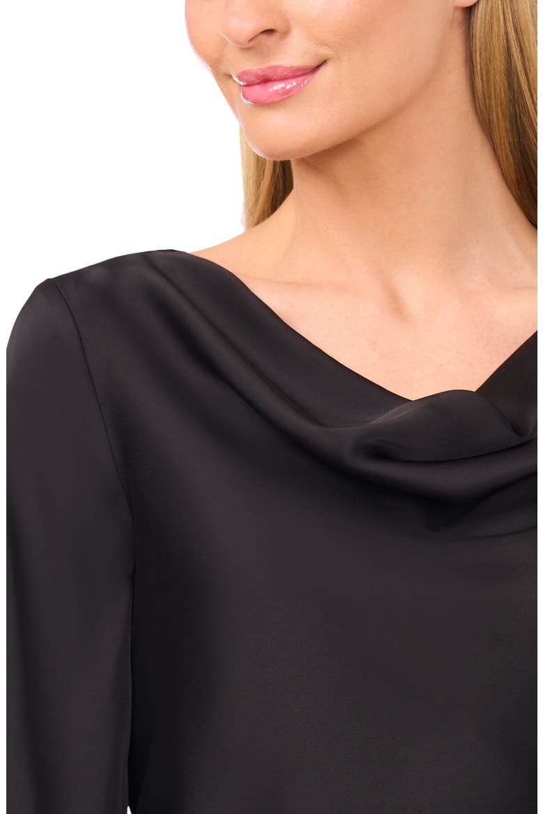 Cowl Neck Sequin Cuff Charmeuse Top, Alternate, color, RICH BLACK