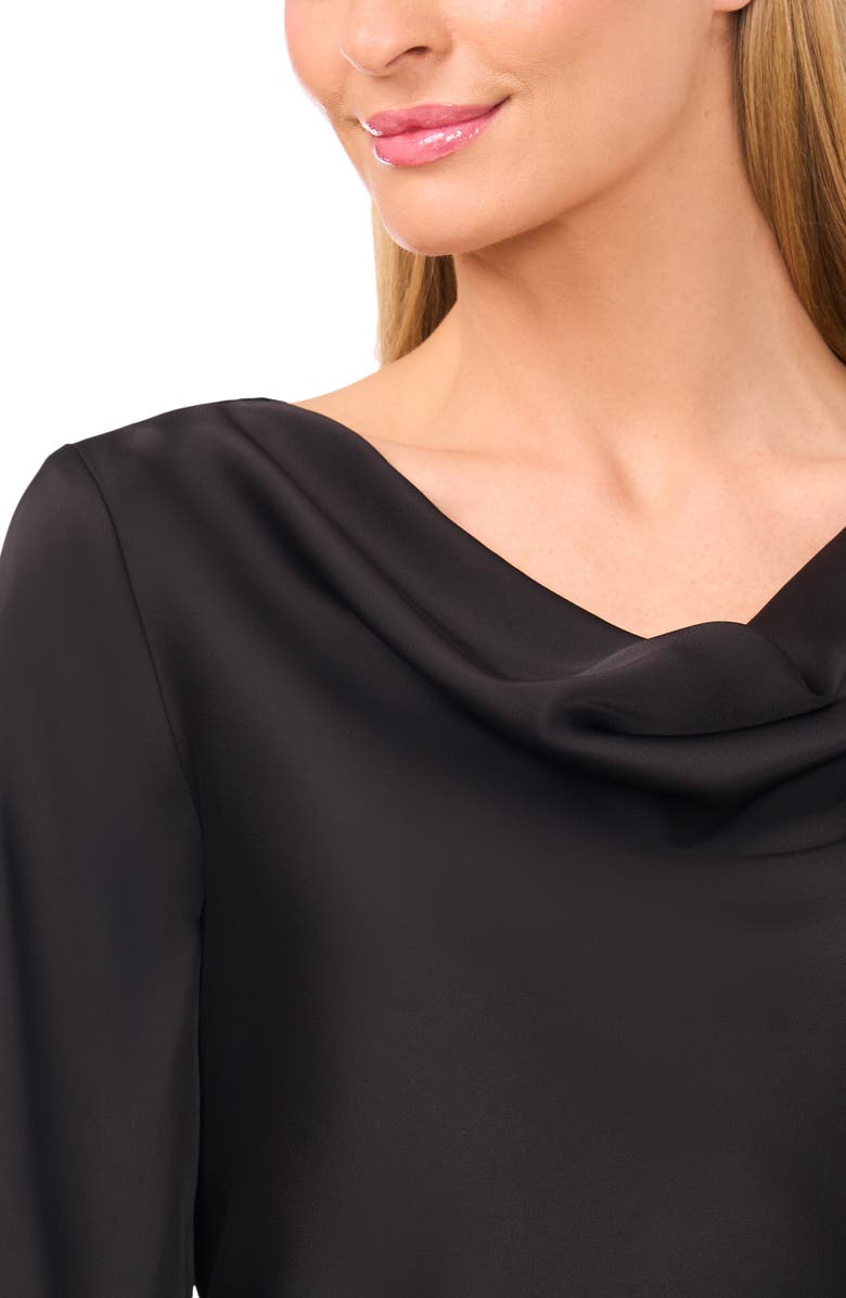 CeCe Cowl Neck Sequin Cuff Charmeuse Top, Alternate, color, Rich Black