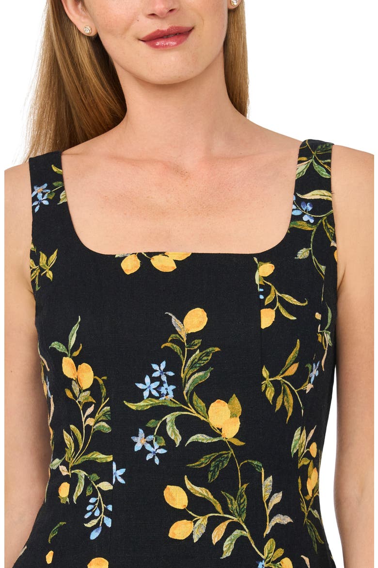 Lemon Print Sleeveless Pleated Midi Dress, Alternate, color, RICH BLACK