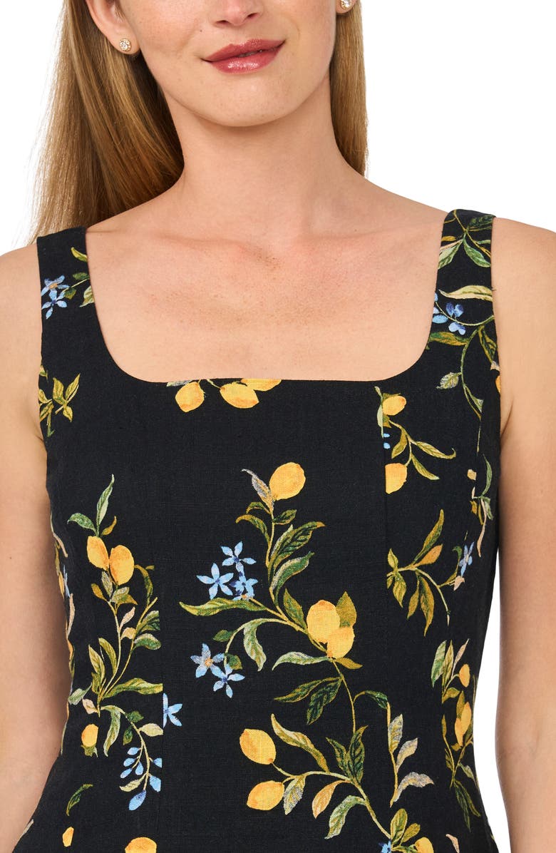 Ted Baker Lemon Print Sleeveless Pleated Midi Dress, Alternate, color, Rich Black