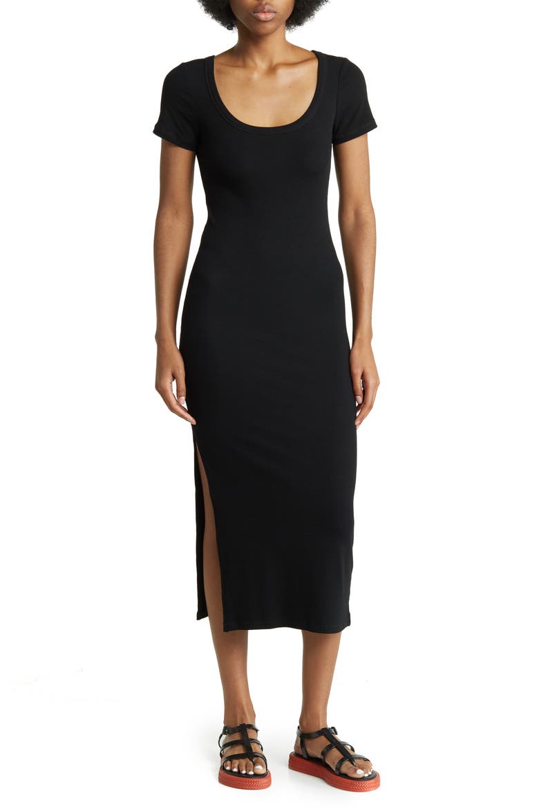 Rib T-shirt Midi Dress, Main, color, BLACK