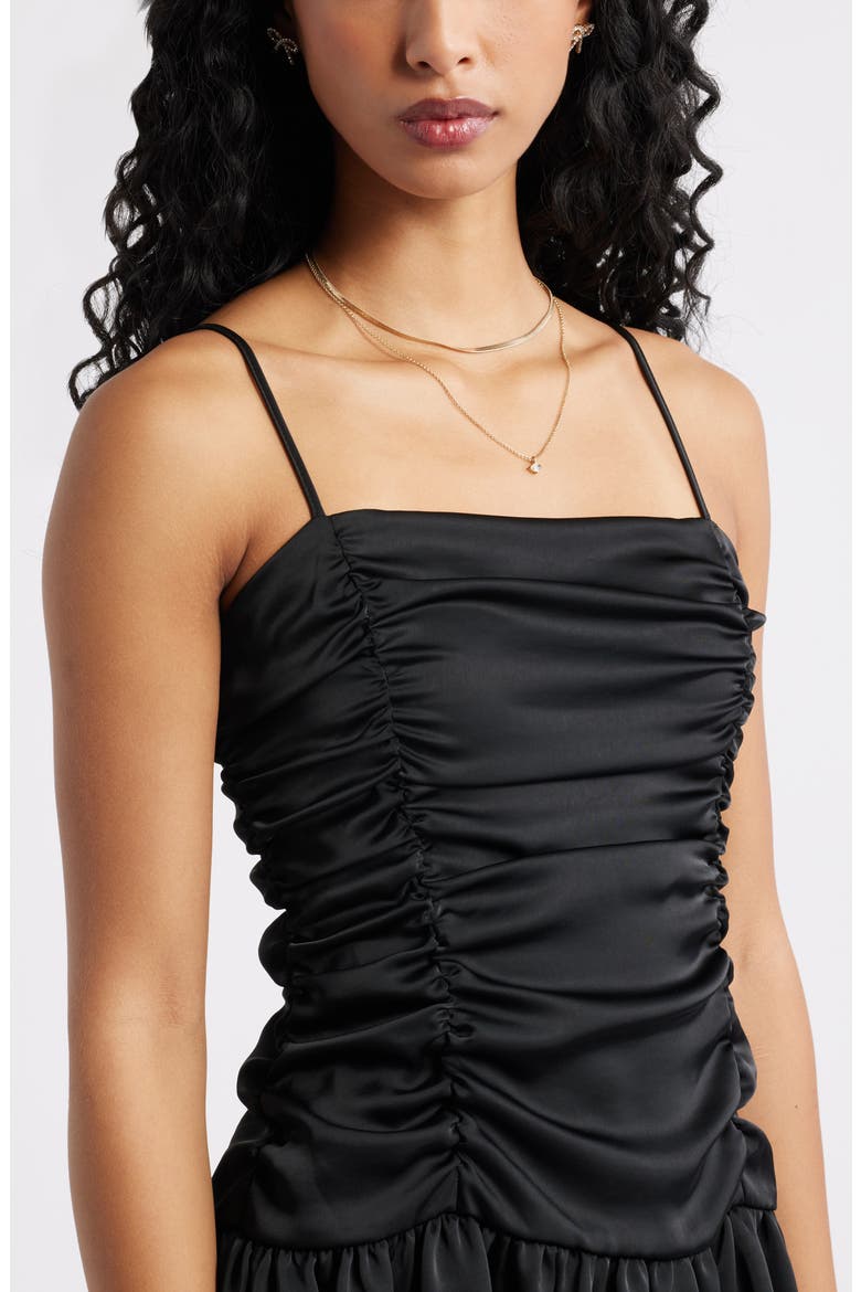 Ruched Satin Drop Waist Minidress, Alternate, color, BLACK