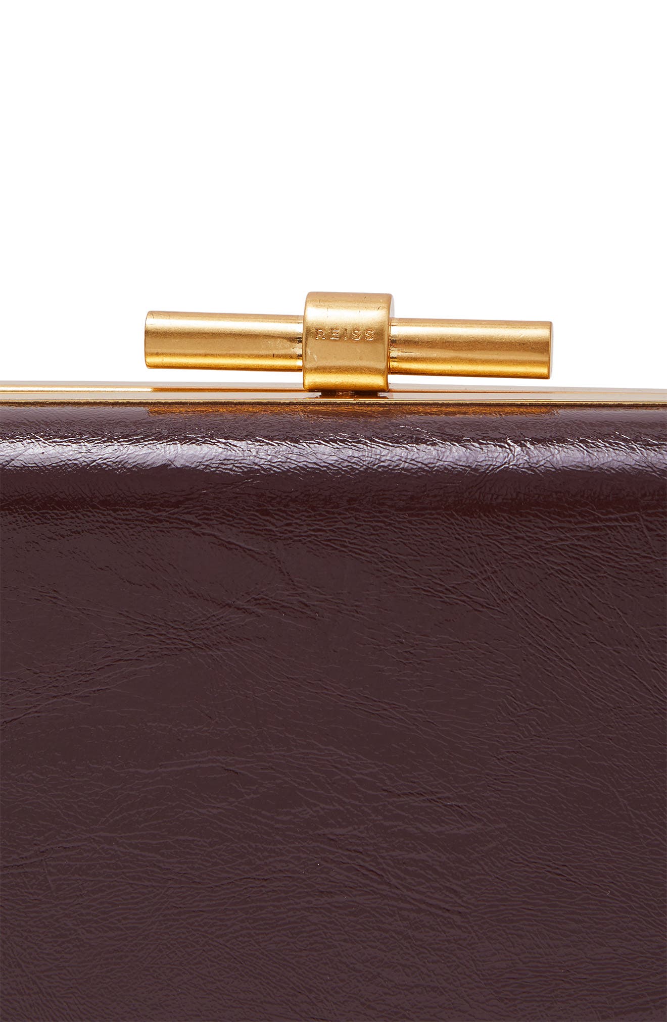Reiss Junie Faux Leather Frame Clutch, Alternate, color, Burgundy