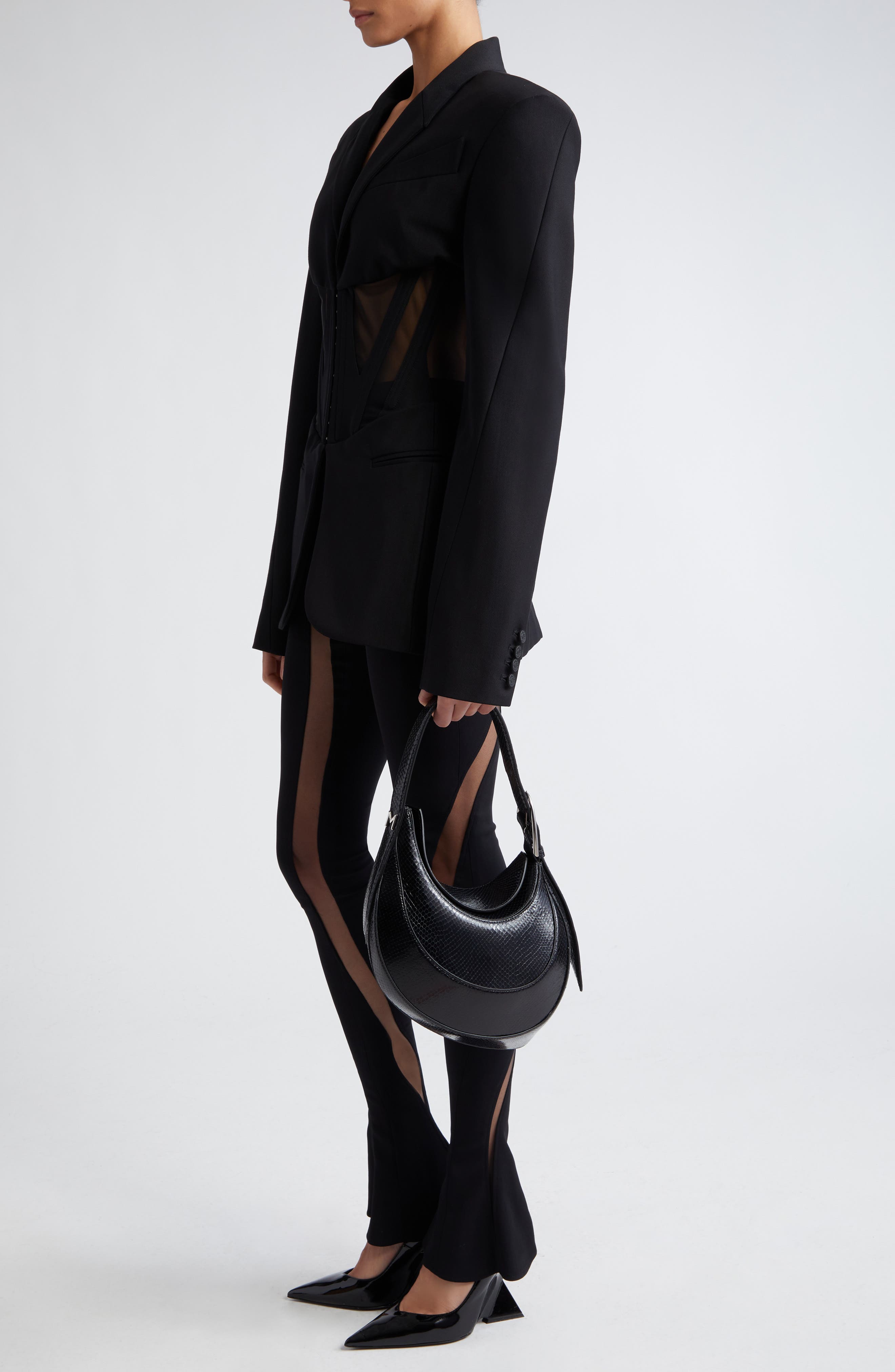 MUGLER Spiral Curve 02 Snakeskin Embossed Leather Shoulder Bag, Alternate, color, 