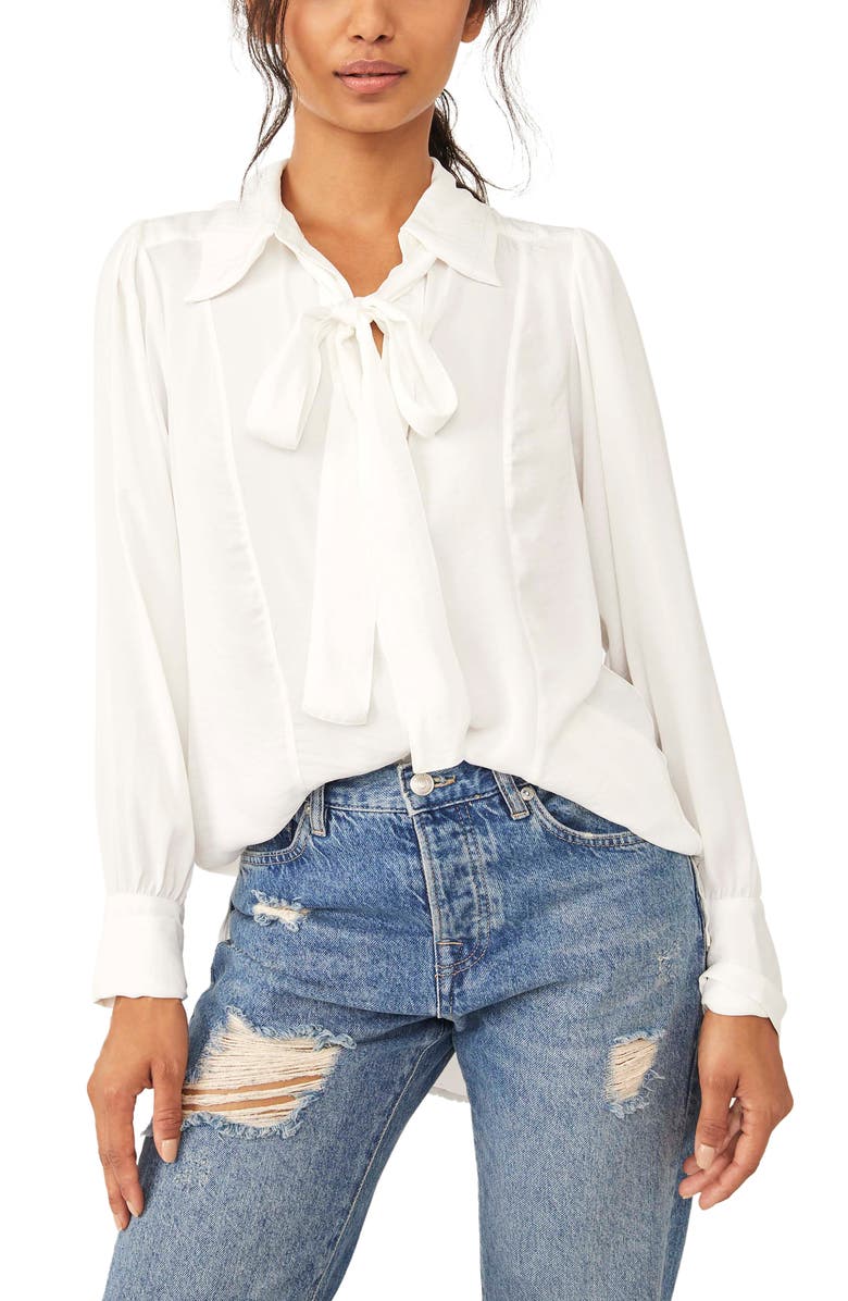 Free People Lala Tie Neck Blouse, Alternate, color, 