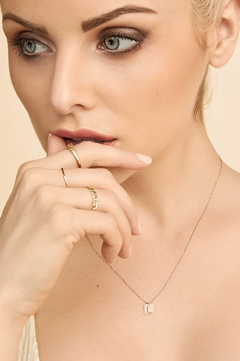 14K Gold Initial Tile Petite Necklace, Alternate, color, Letter F